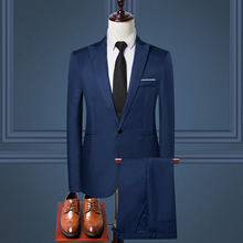 跨境外贸男士西服套装男欧美时尚纯色商务休闲西装两件套一件代发