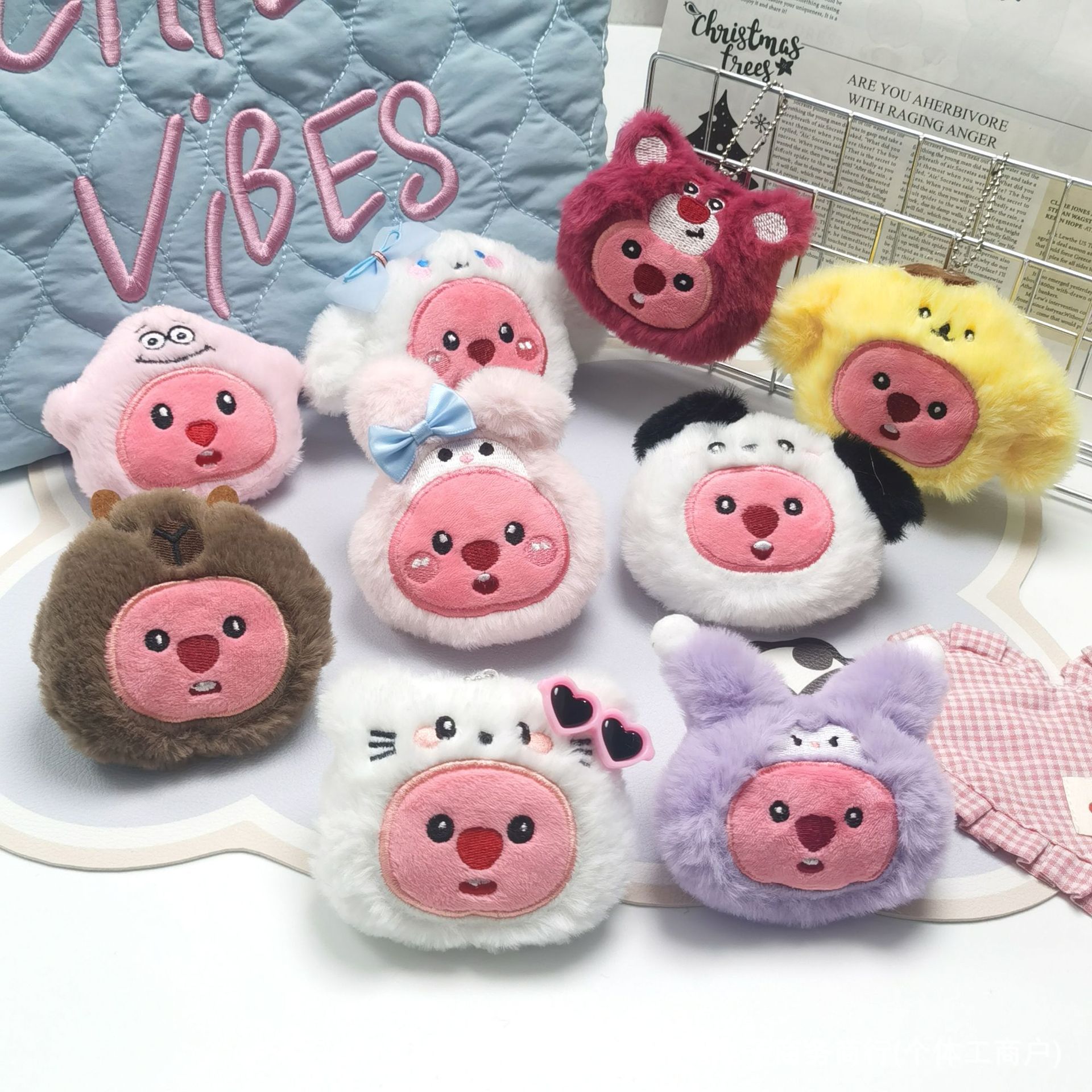 可爱头套海狸吱吱叫挂件 三丽鸥loopy公仔毛绒胸针包包挂饰批发