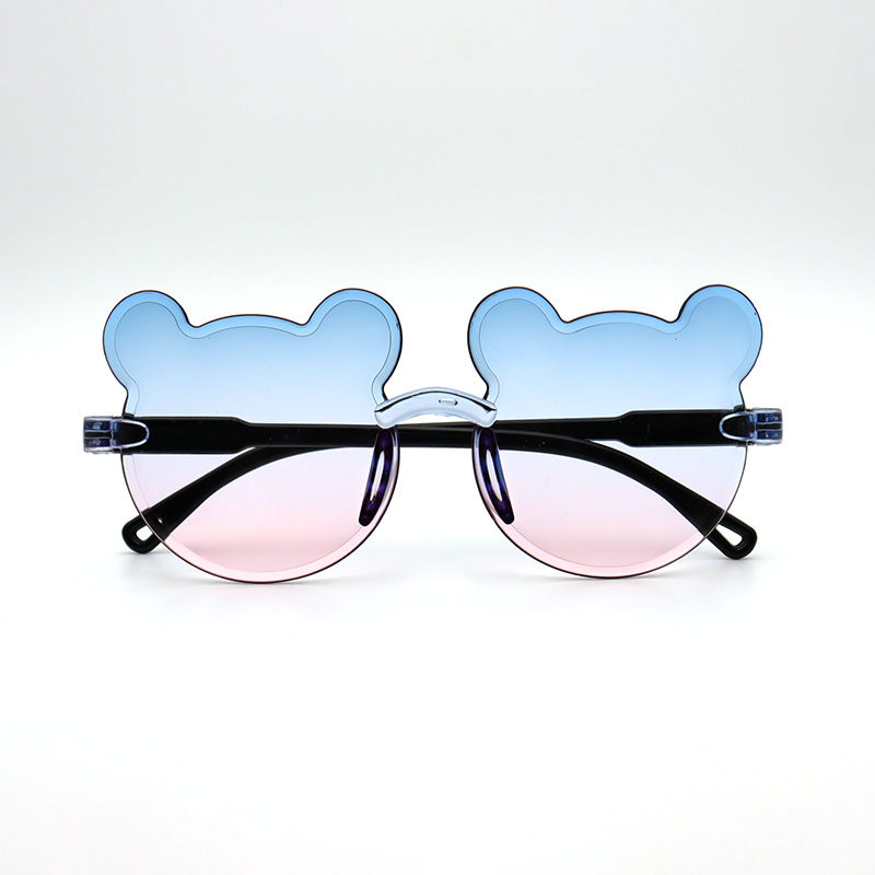 New Bear Siamese Frame Kids Sunglasses Wholesale Children's Sunglasses Gradient Color Frameless Cartoon Kid's Eyewear