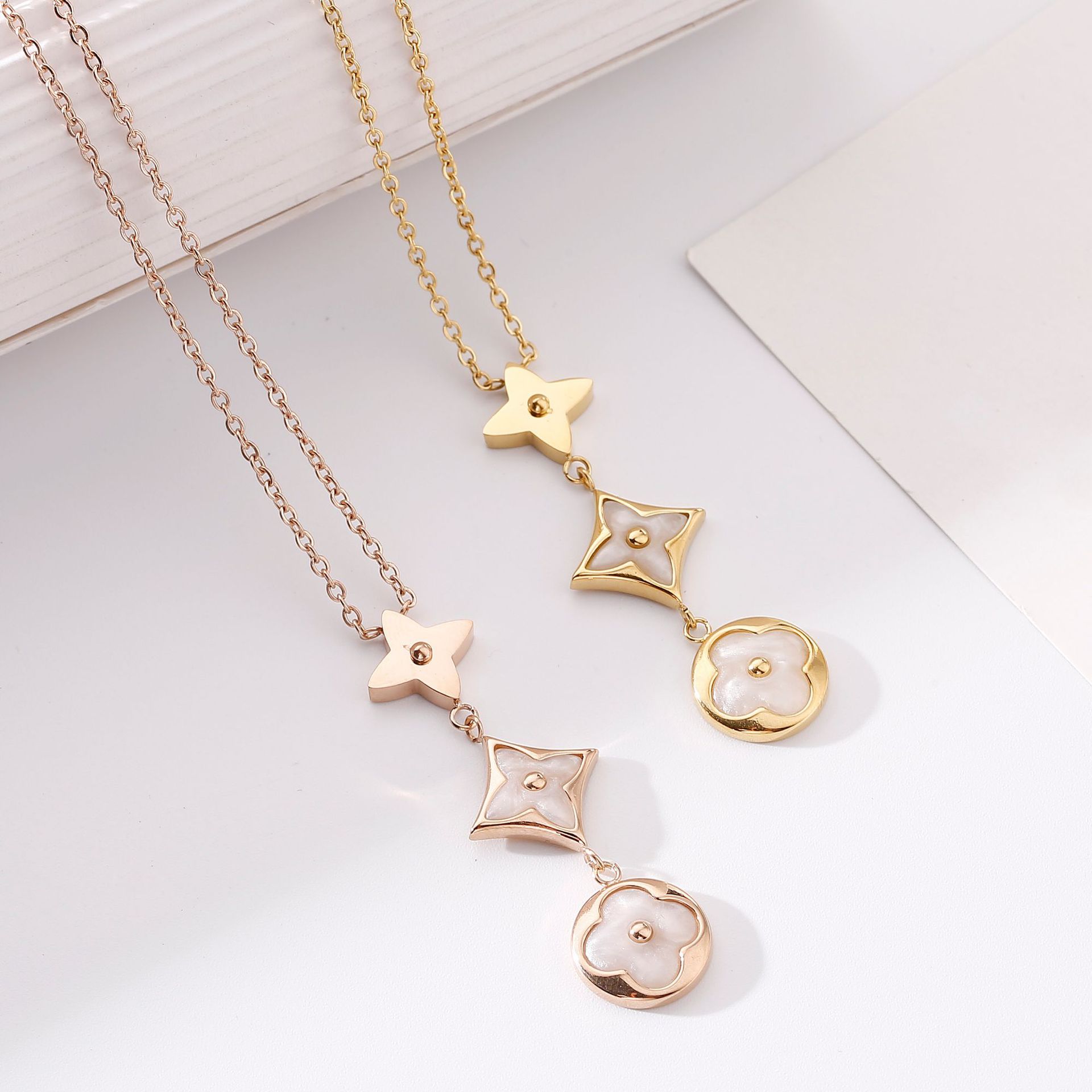 欧美款三圆角配件简约气质锁骨链情侣长链日韩女生可爱项链