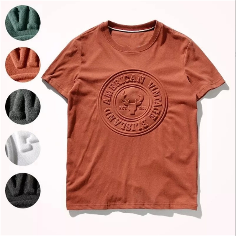 工厂订做外贸款 凹凸印压花t恤夏季潮流立体浮雕字母压花加工定制