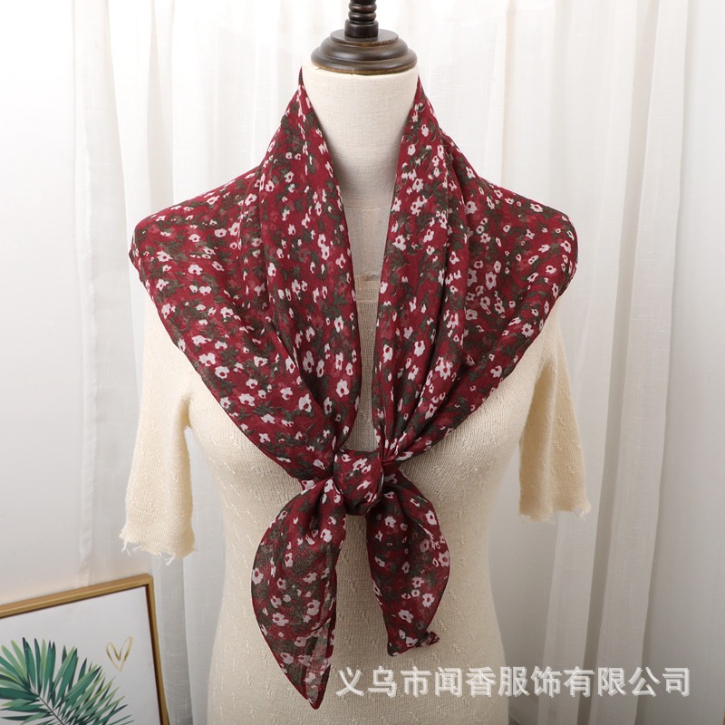 Autumn and Winter New Ethnic Style Square Scarf 90cm Minority Closed Toe Scarf Veil Sun Protection Dust Proof Scarf Silk Scarf