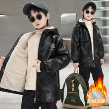 男童皮衣冬款外套加绒加厚中大童保暖儿童皮夹克中长款秋冬季男孩