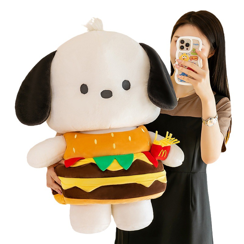 Creative Hamburger Pacha Dog Doll White Puppy Dog Doll Sleeping Pillow for Girl Birthday Gift Clothes Can Be Taken off