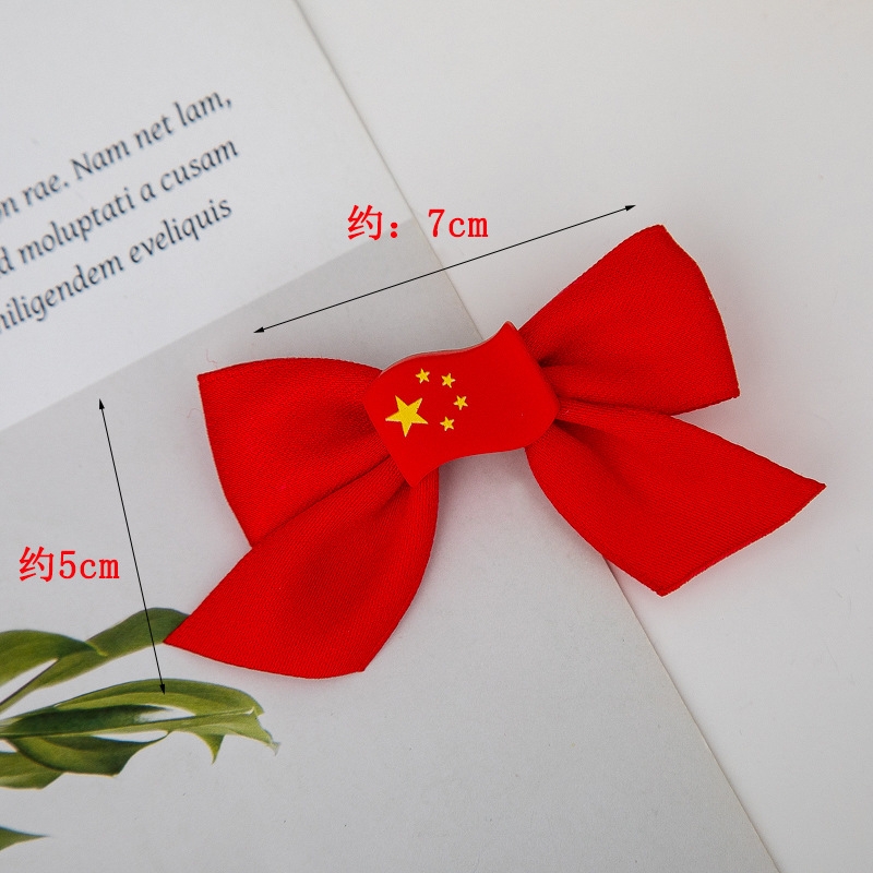 National Day Headwear Sports Show Children's Flag Barrettes Five-Pointed Star Flag Bow Hair Clip Gift Wholesale