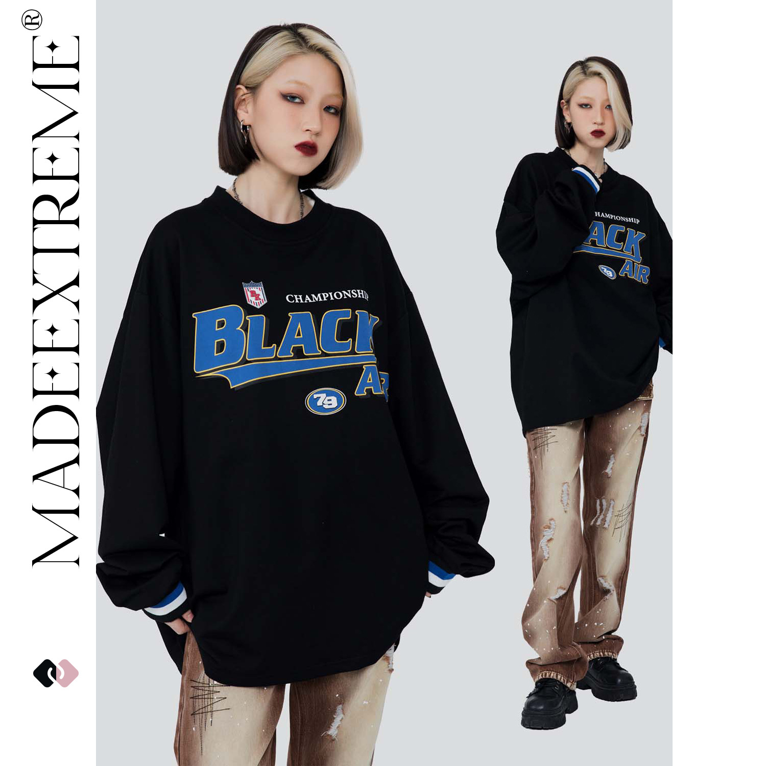blackair 春夏新品发泡胶印字母复古街头嘻哈长袖国潮牌卫衣男女