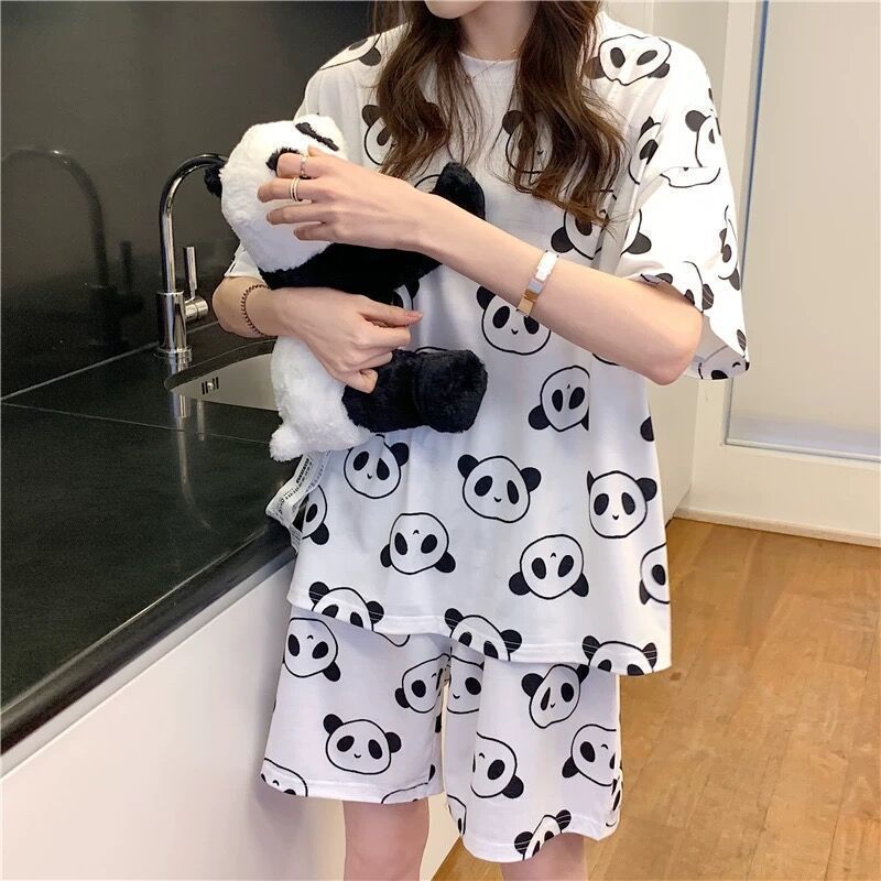 2021 New Summer Pajamas Women's Short Sleeve Thin Ins Style Home Wear Summer Cute Student Two-Piece Suit