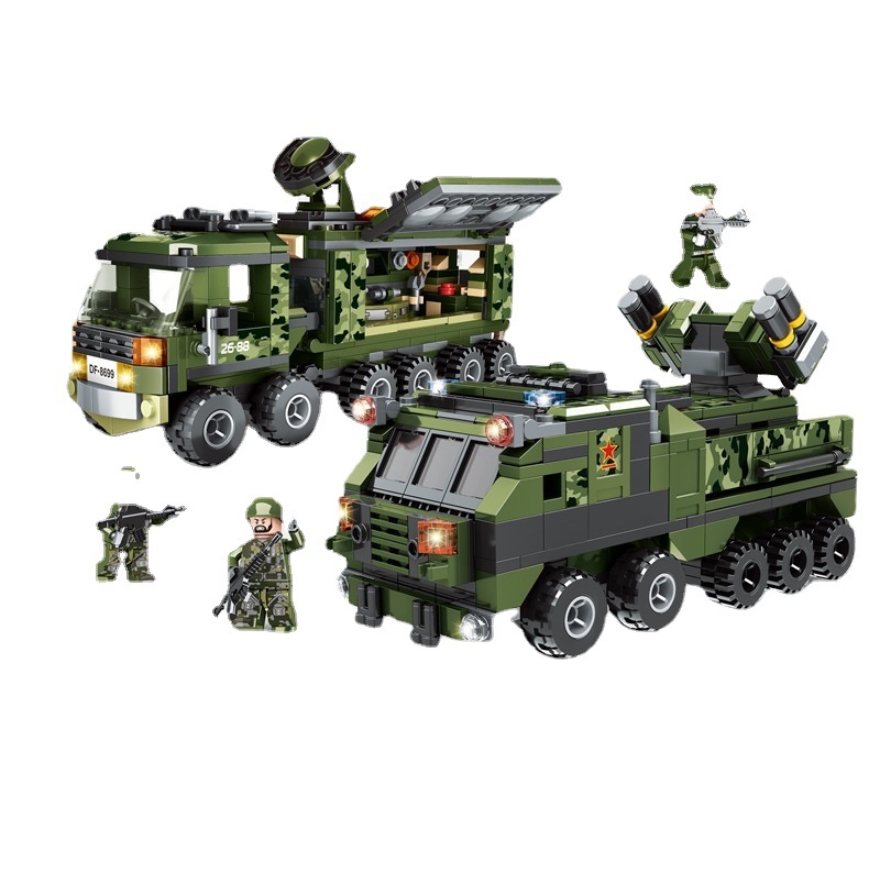 乐玩lw90003积木军事坦克装甲车人仔合体小颗粒拼装玩具男孩礼物