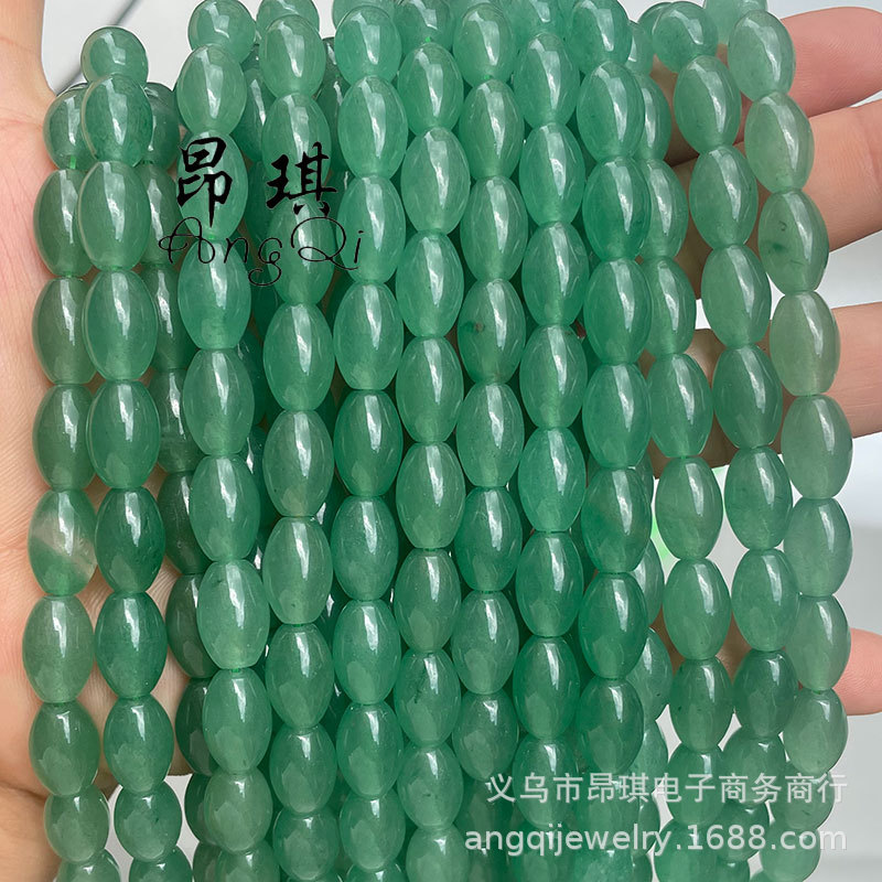 天然东陵玉米形散珠 绿东陵米珠鼓珠串珠 diy饰品手链配件批发