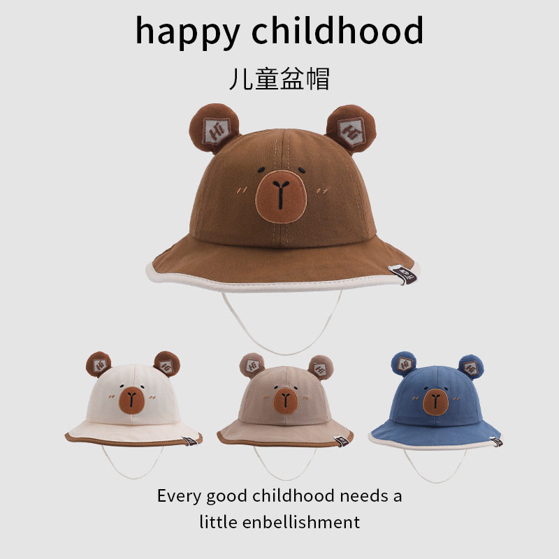 hi bear bucket hat baby hat 2025 spring baby boy bucket hat autumn korean style baby child sun-proof bucket hat