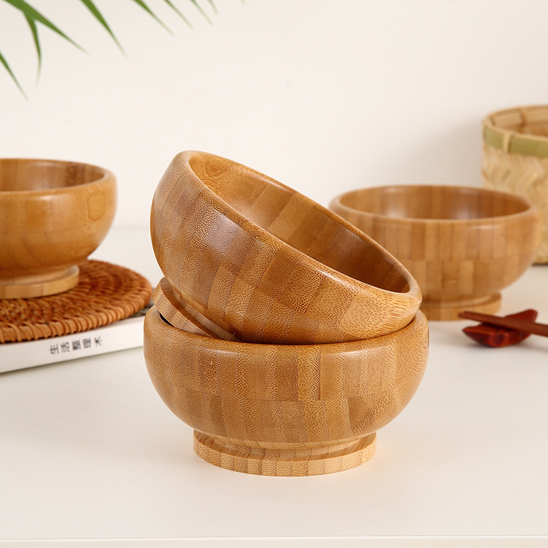 Bamboo Wood Salad Bowl Ins Bamboo Bowl Vegetable Mixed Salad Mixed Traditional Chinese Medicine Mask Baby Household Rice Bowl Retro Tableware