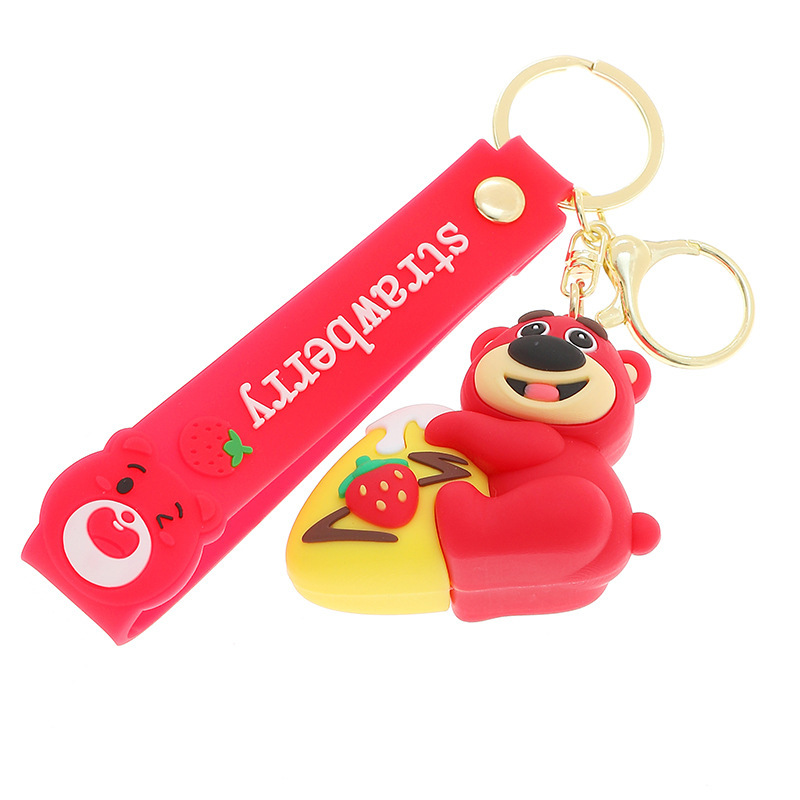 2023 New Greedy Strawberry Bear Keychain Pendant Key Chain Schoolbag Small Gift Small Commodity Factory Wholesale