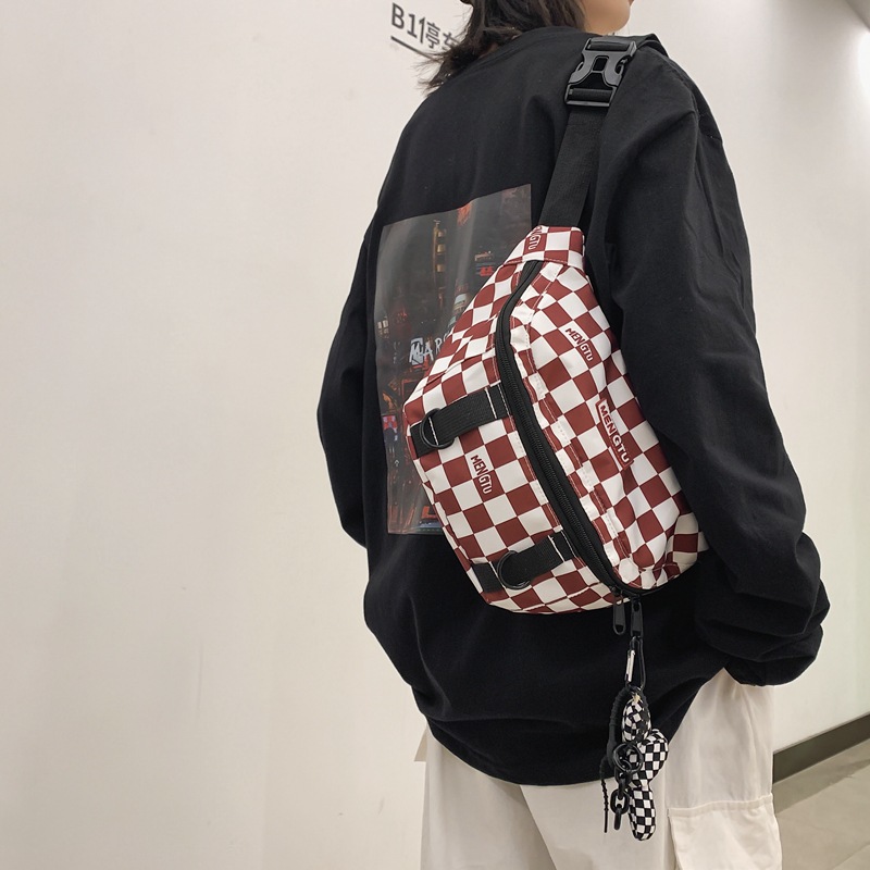 2022 Spring New One-Shoulder Crossbody Plaid Women's Bag Fashion Trendy Street Mobile Coin Purse Casual Chest Bag Men