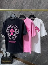 顶级版本Chrome Hearts 刺绣彩色经典十字架马蹄拼皮柳丁短袖T恤