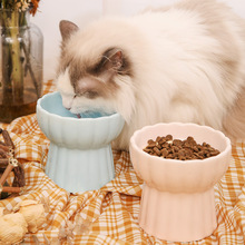 猫碗花朵陶瓷猫咪食盆宠物高脚碗防打翻保护颈椎猫粮碗水碗狗碗碗