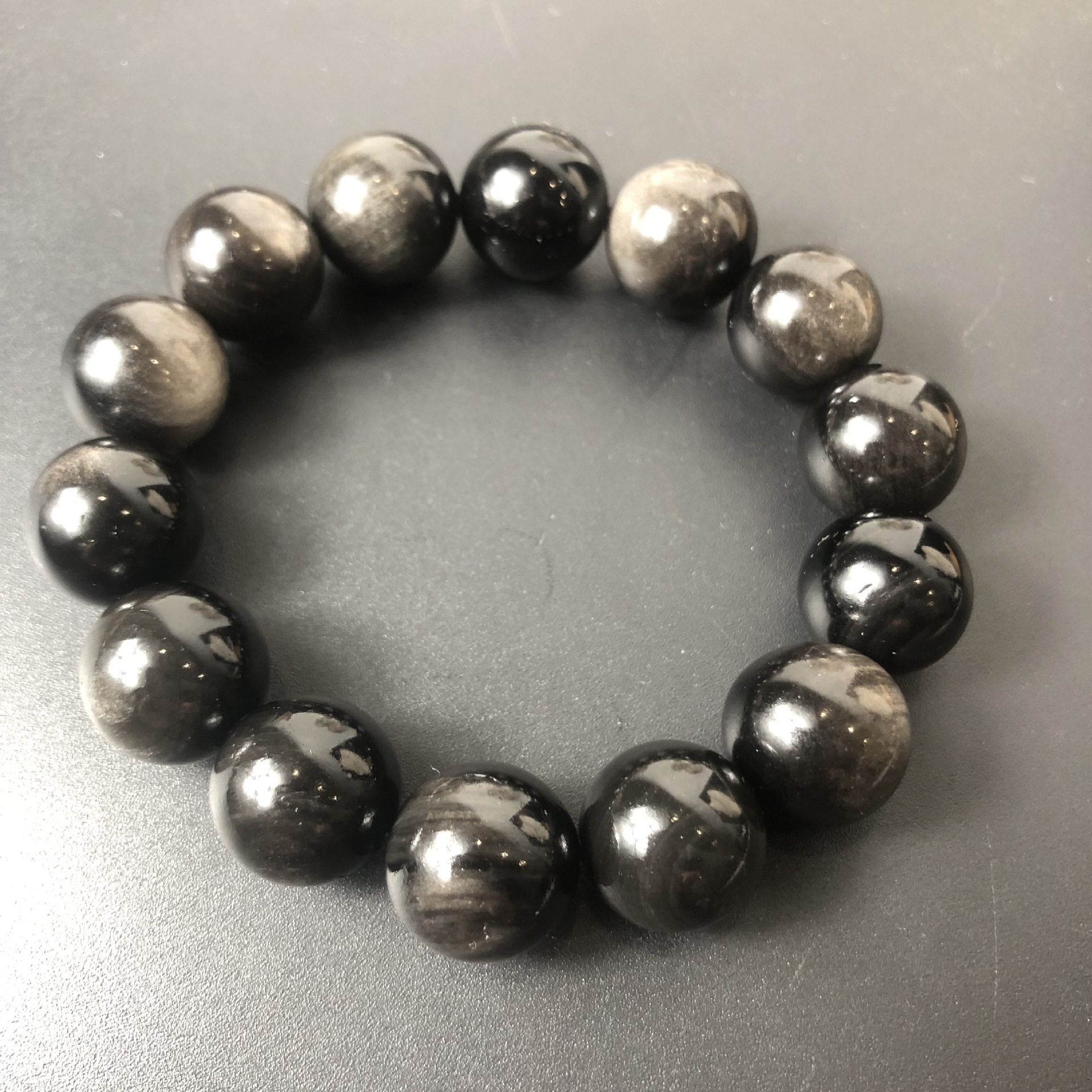 东海节高水晶天然银曜石圆珠单圈手链处理地摊货男女手串低价