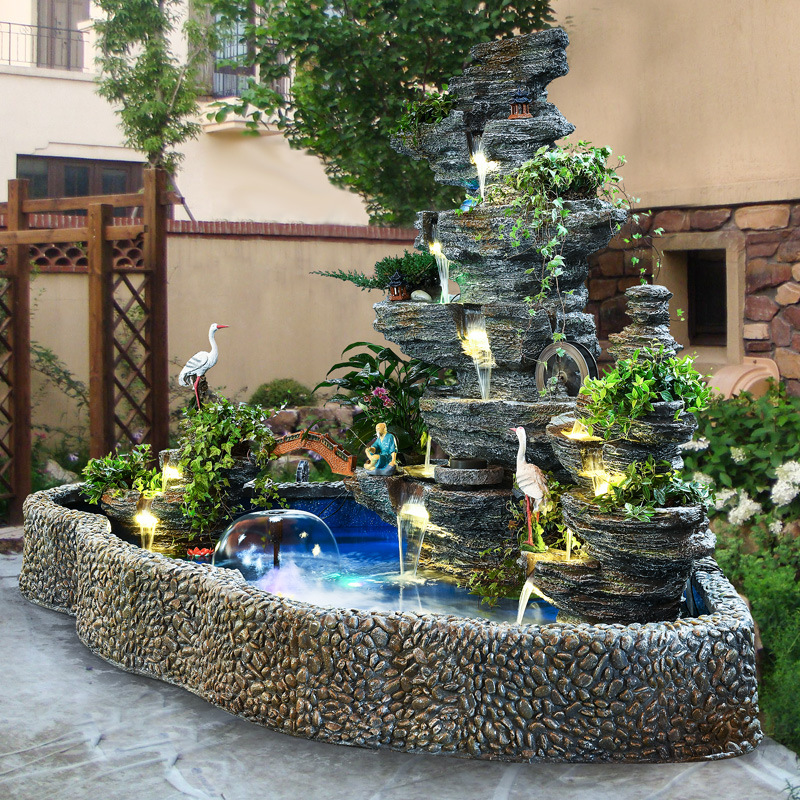 大型庭院装饰假山流水喷泉水系景观花园院内鱼池阳台户外鱼缸造景