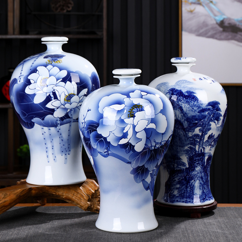 景德镇陶瓷酒瓶三十斤装手绘青花瓷仿古摆设空酒坛具10斤15斤30斤