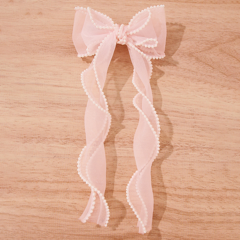 日韩新款欧根纱蝴蝶结发卡公主头饰珍珠散珠镶边发饰发箍飘带发夹