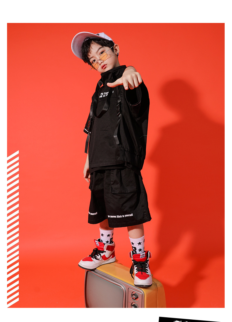 儿童街舞套装男童嘻哈服装少儿hiphop爵士舞演出衣服炫酷男孩马甲