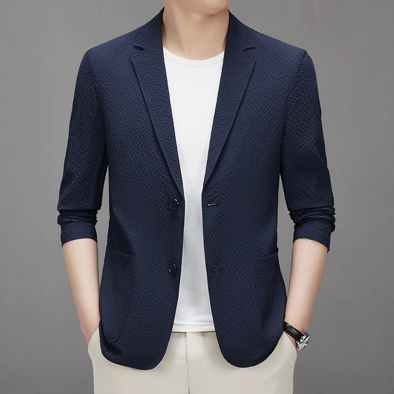 商务休闲细格小西装男士春季新款修身韩版防晒单西服男装外套上衣