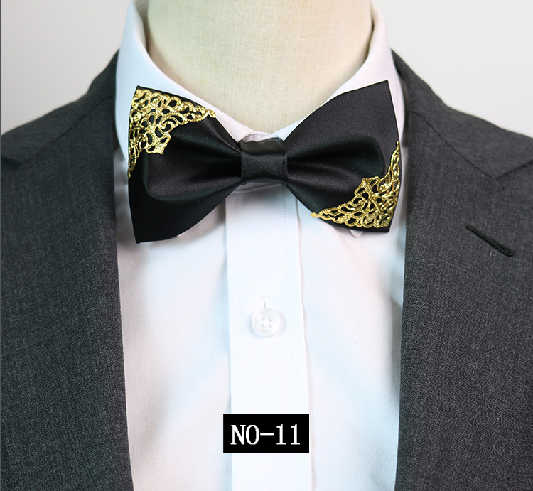 新款领结男士镶钻蝴蝶结绅士晚宴会议主持人结婚伴郎酒红色金属结