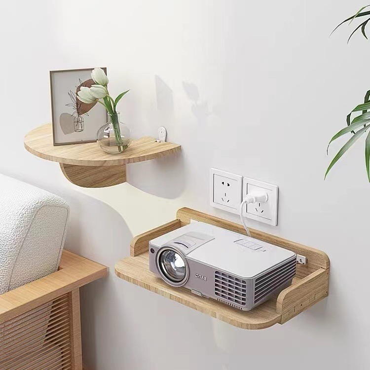 实木免打孔投影仪支架悬挂固定挂架家用路由器木质收纳架-阿里巴巴