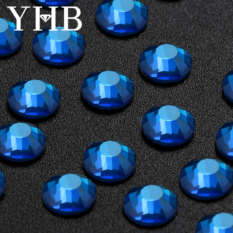 Factory Wholesale Crystal Huangjia Blue FLASH COLOR round with Rubber Bottom Hot Drilling Men's Clothing Nail Ornament 3mm Solid Now Batch