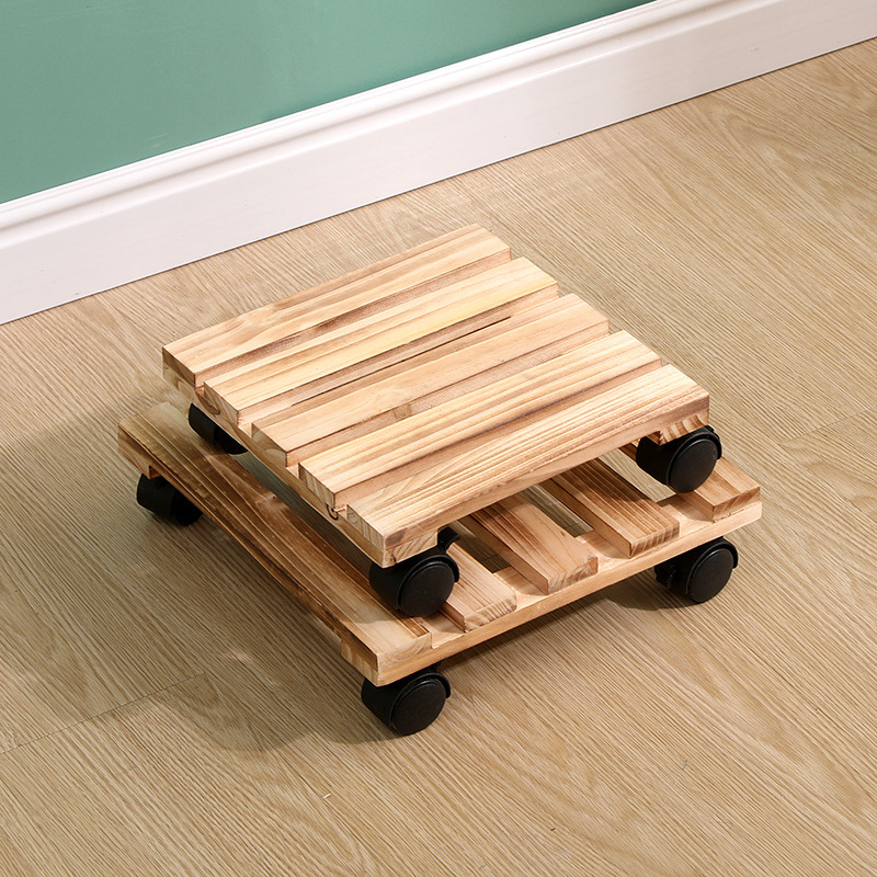 实木可移动花托盘底座实花盆万向轮承重托架方形花托滑轮底托