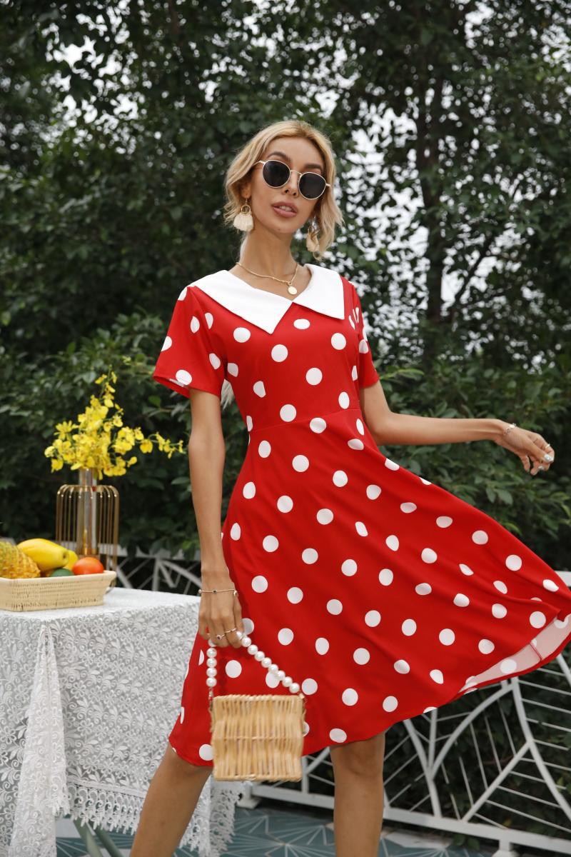 方领80s年代复古波点连衣裙 女生年会新年舞蹈演出服装反串迪斯科