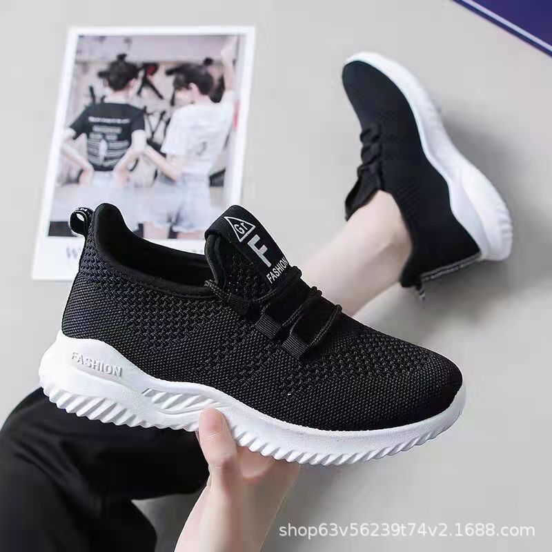 One Piece Dropshipping New Women's Flyknit Casual Shoes Comfortable Soft Sole Sneakers Stylish and Lightweight Student Shoes White Shoes.