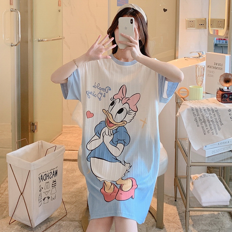 Women's Nightdress 2023 New Summer Thin Korean Cartoon Cute and Breathable Night Dress Home Wear Summer Pregnant Women