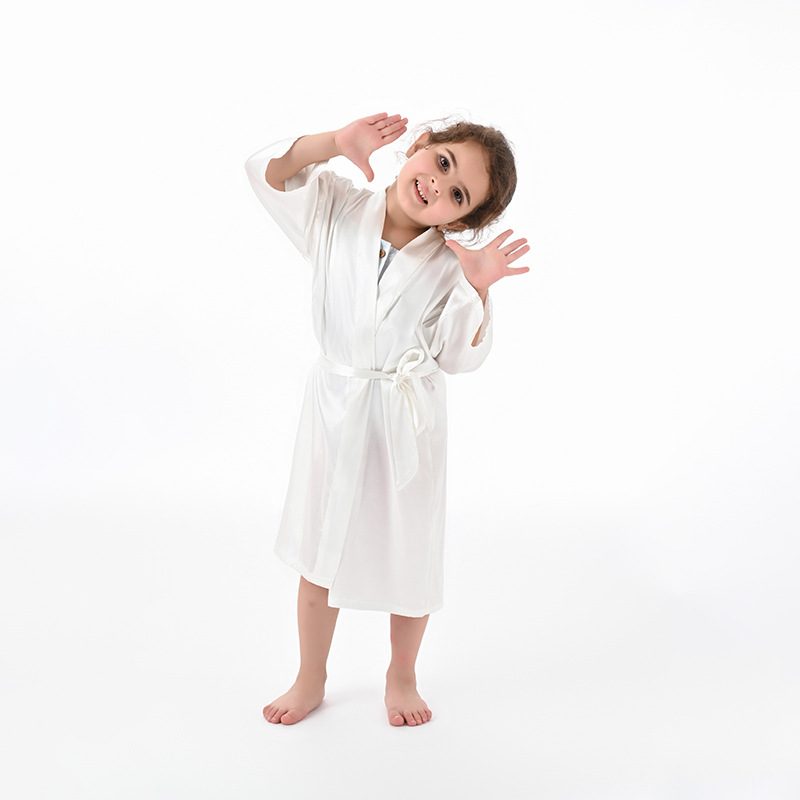 Cross-Border Solid Color Children's Bathrobes Foreign Trade Thin Big Children Satin Nightgown Baby Catwalk Cardigan Boys and Girls Bathrobe