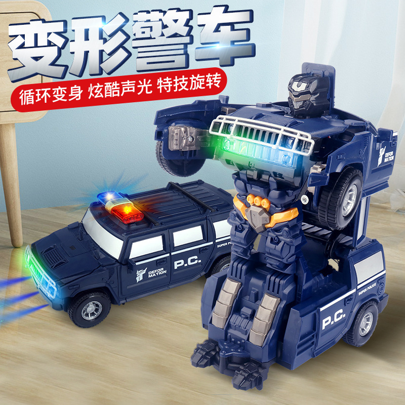 抖音电动变形悍马警察车投影万向360度旋转灯光音乐汽车儿童玩具