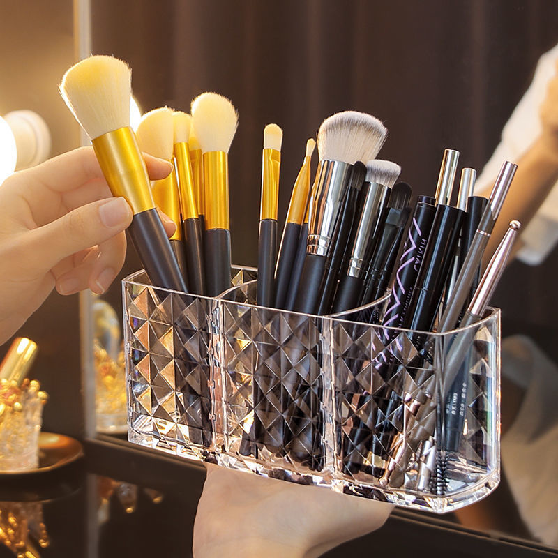 Acrylic Pen Holder Cosmetic Brush Storage Container Diamond Pattern Transparent Pen Container Creative Personality Eyebrow Pencil Brush Storage Pen Holder