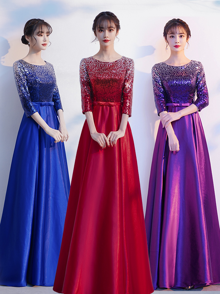 枫彩大合唱服女主持人礼服裙新款朗诵舞台服装比赛合唱团演出服女