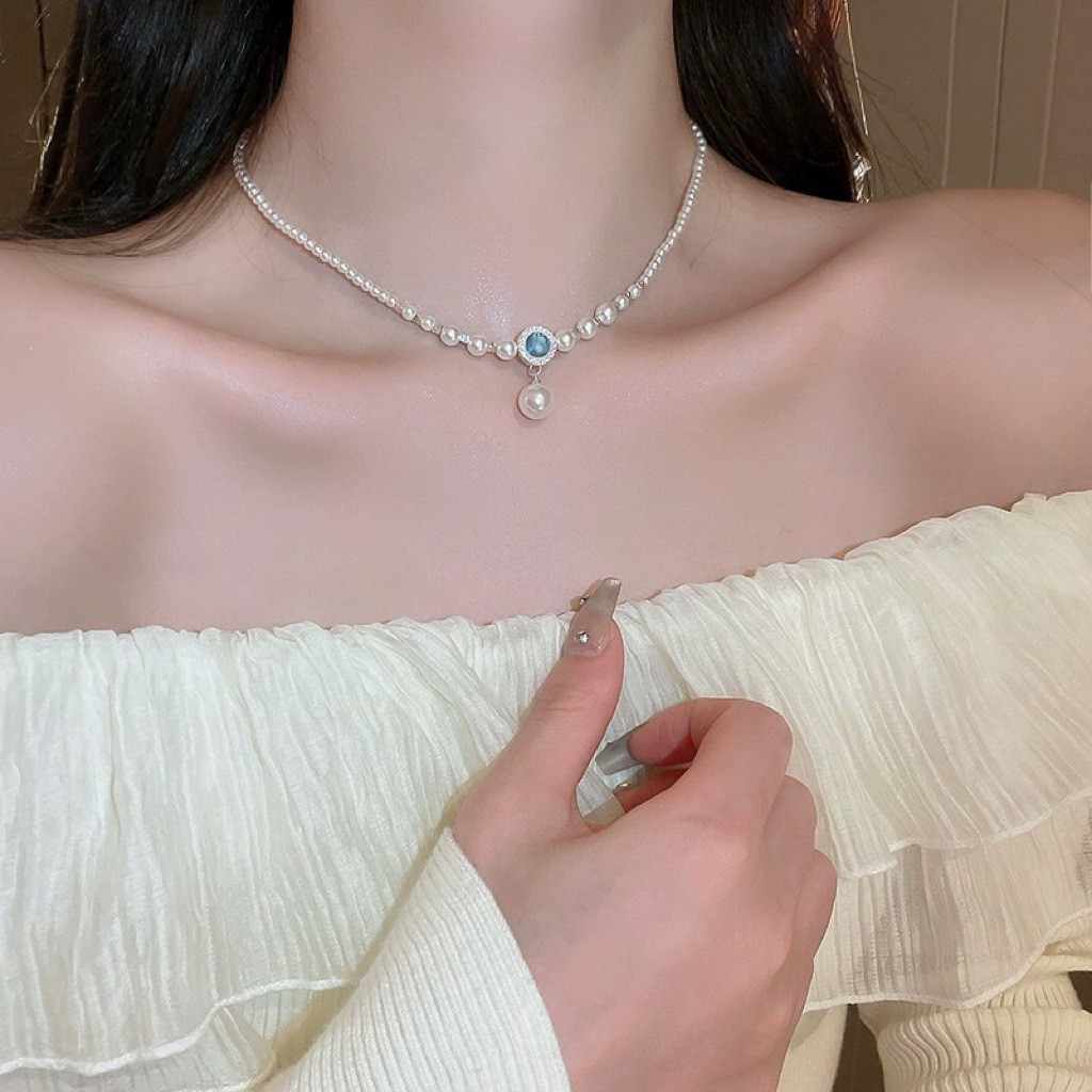 merman words mercury notes s925 sterling silver shijia pearl necklace female aquamarine clavicle chain girlfriends jewelry