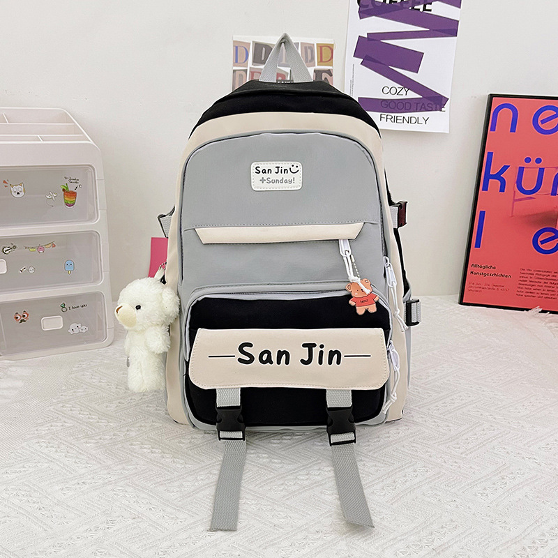 Spring 2022 New Large Capacity Early the Campus of Middle School Nylon Cloth Schoolbag Contrast Color Small Fresh Backpack Casual Female Backpack