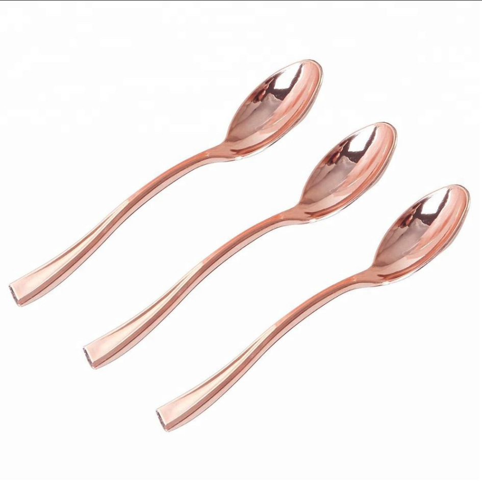 24 PCs Electroplated Gold Spork Disposable Plastic Spoon and Fork Set Western Dessert Spork Party Small Forks and Spoons Spork