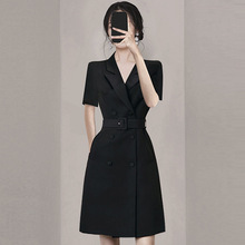 小个子时尚职业OL黑色西装裙通勤短袖轻奢女装正式场合气质连衣裙