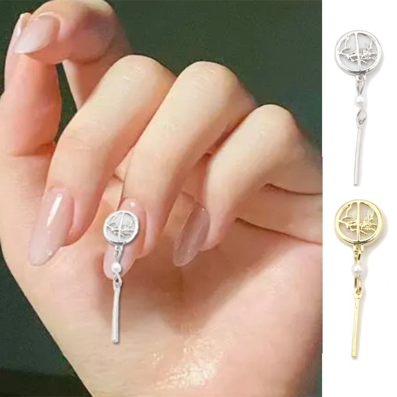 新款中国风美甲锆石饰品 婚甲吊坠链条指甲贴钻 国潮高奢装饰材料