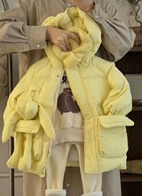 2022冬儿童兔年年服90绒女童羽绒服韩版儿童长款带帽加厚羽绒服