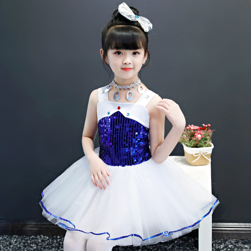 儿童舞蹈演出服公主裙女童蓬蓬裙亮片舞蹈服少儿爵士舞纱裙表演服