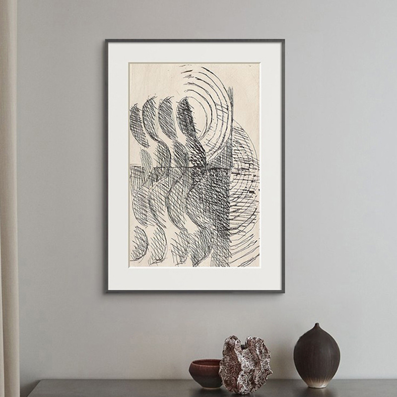 小众现代艺术抽象装饰画北欧黑白灰线条挂画酒店公寓样板间艺术画