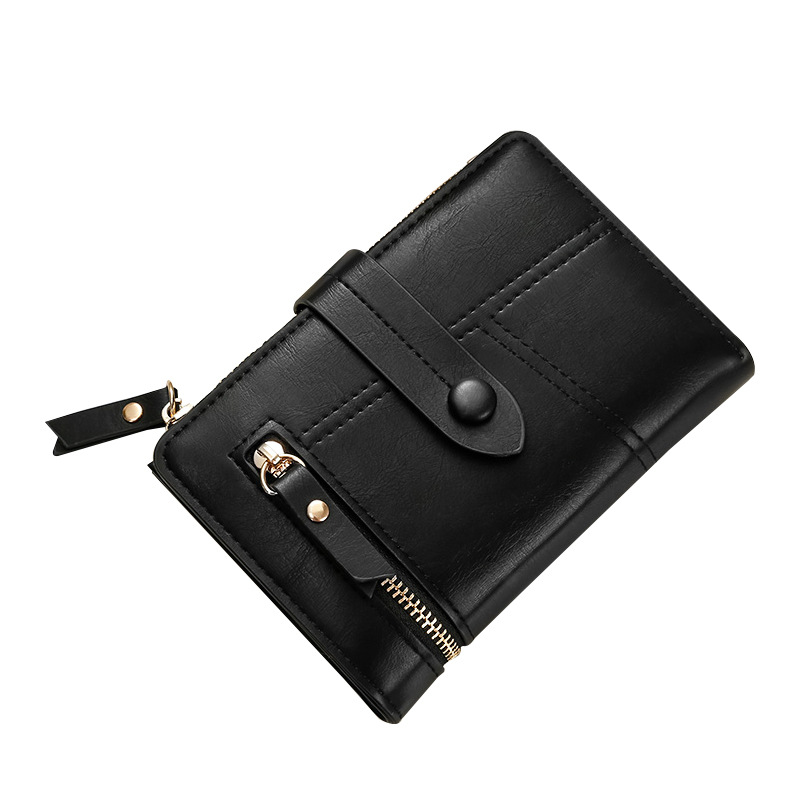 Women's PU Leather Short Zipper Coin Purse Three-Fold Wallet in Stock Wholesale