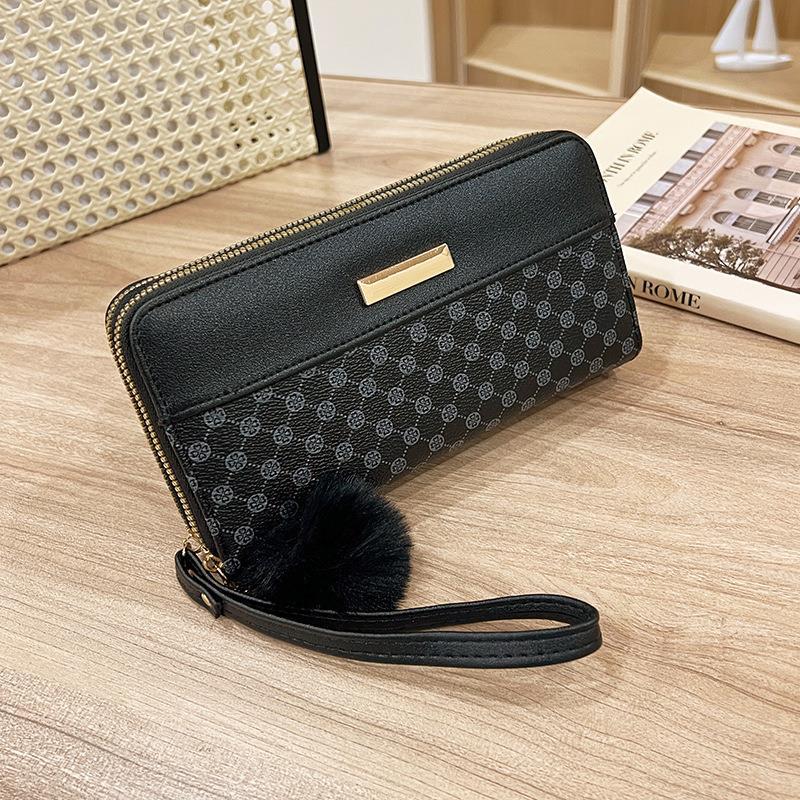 Women's Foreign Trade  Wholesale New  Women's Wallet Hairy Ball Charm Color Contrast Patchwork Card Holder Coin Purse