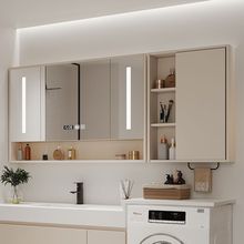 智能浴室大尺寸单独镜柜带灯除雾卫生间挂墙式洗手间镜子带置物架