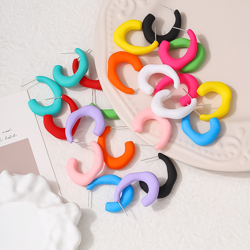 Europe and America Cross Border New Style Earrings Simple Fashion Irregular Shape Frosted Surface Candy Color Merchants Self-Operated Wholesale