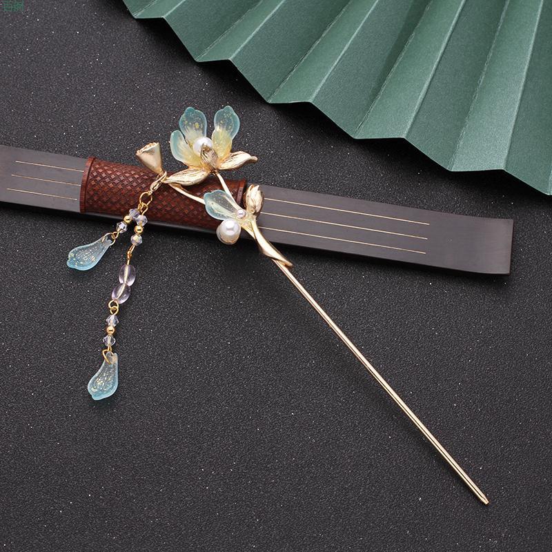 Antique Lotus Alloy Detachable Tassel Updo Hairpin Han Chinese Clothing Accessories Super Fairy Hair Clasp Hairpin National Style Hair Accessories for Women