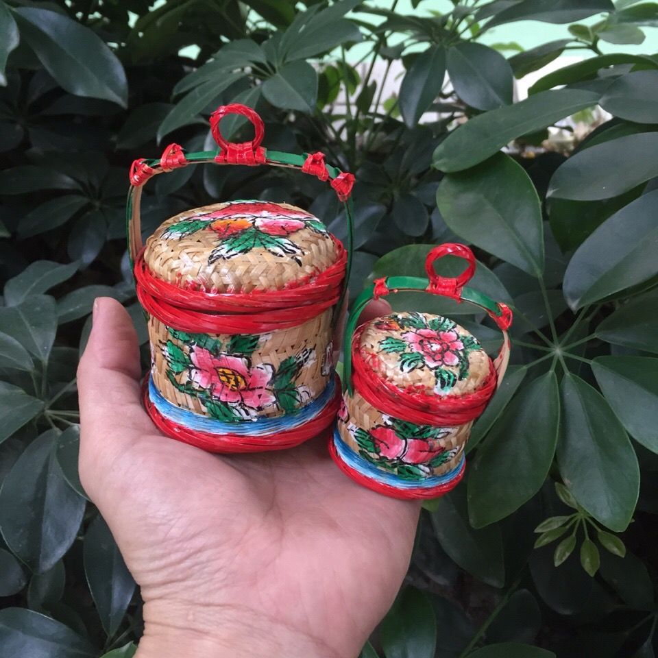 迷你竹编小花篮小竹篮潮汕纯手工手绘春盛传统家居竹艺摆件小挂饰